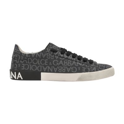 Dolce & Gabbana Men's Black Portofino Vintage Jacquard Coated Sneakers Size 42.5