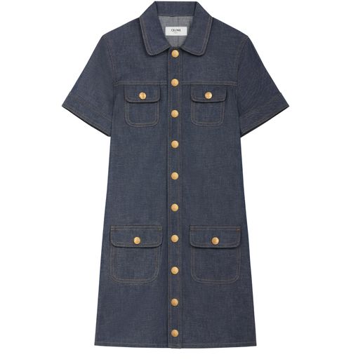 CELINE Mini dress in raw wash denim