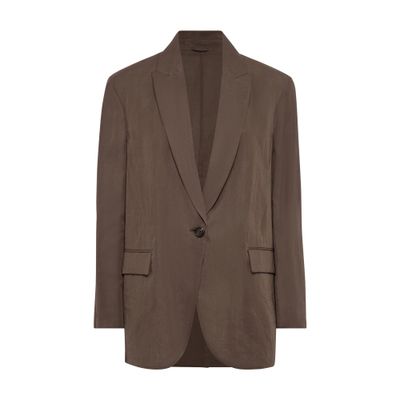 Brunello Cucinelli Single-breasted Woven Cotton Blazer In Brown
