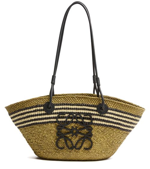 LOEWE Anagram Stripes small basket in Iraca palm and calfskin