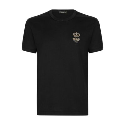 Dolce & Gabbana Crown And Bee Embroidered Crew Neck T-shirt In Black