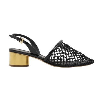 Ferragamo Mesh And Leather Slingback Sandals In Black