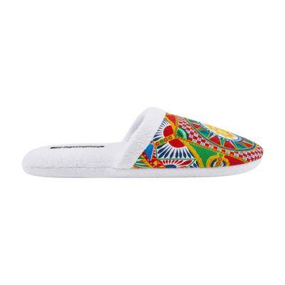 Dolce & Gabbana Carretto Siciliano-print Terry Slippers In Multicolor