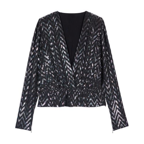 Ba&sh Women's Sequin Embellished Plunging Blouse In Black