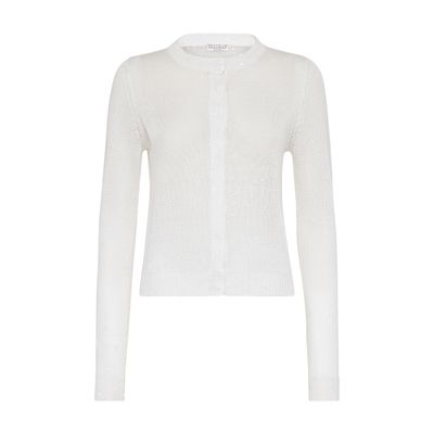 Shop Brunello Cucinelli Linen And Silk Cardigan In White