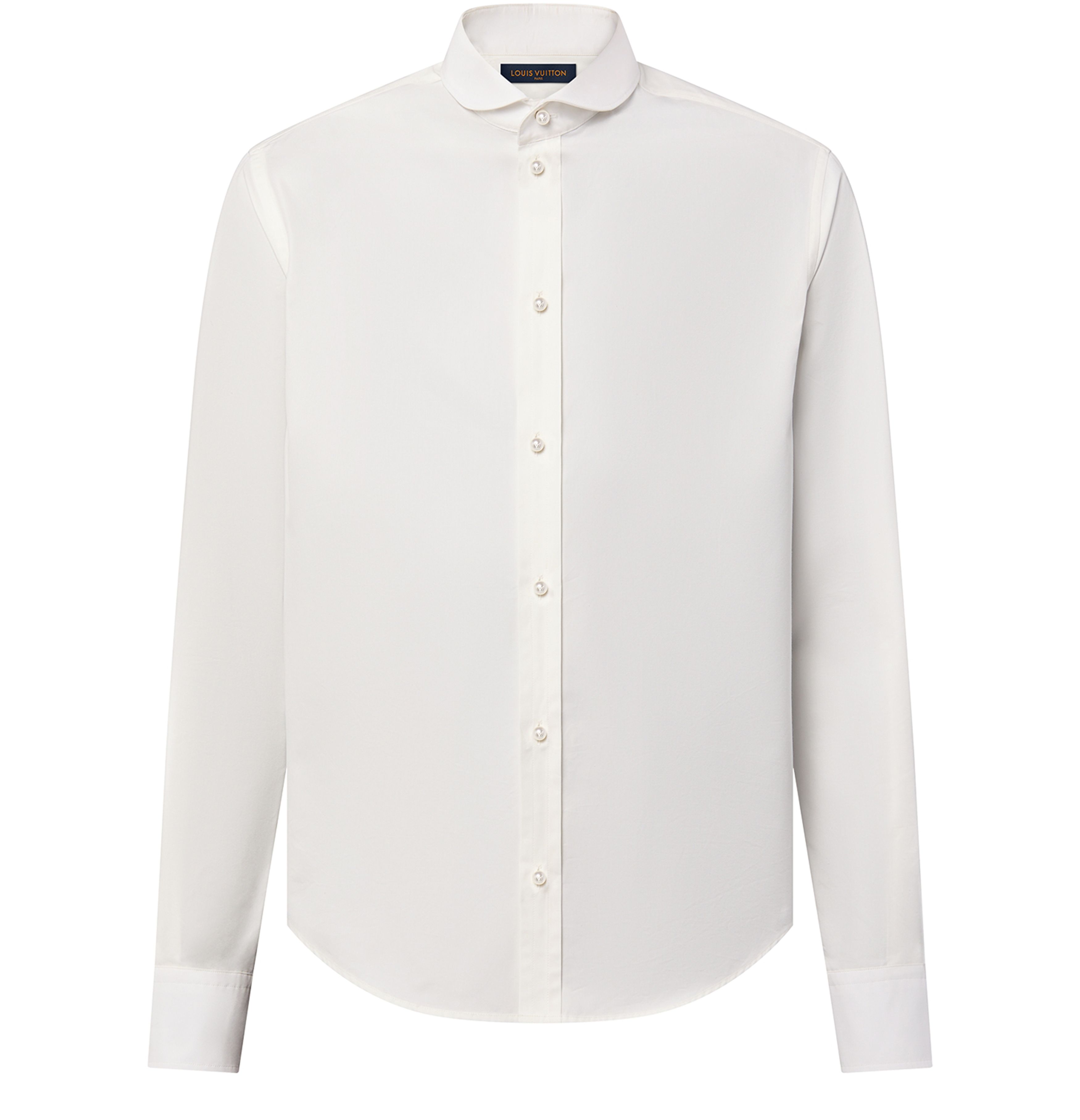 Fitted Long-Sleeved Cotton Shirt With Pearl Buttons