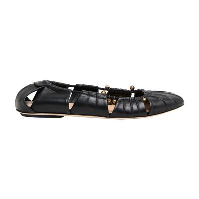 Chloé Luna Ballerinas With Gold-tone Accents And Pleated Design In Black