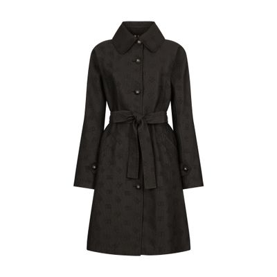 Dolce & Gabbana Logo-jacquard Belted Trench Coat In Black