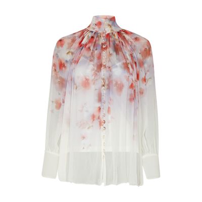 Zimmermann Crush Pleated Floral-print Crepon Blouse In Red
