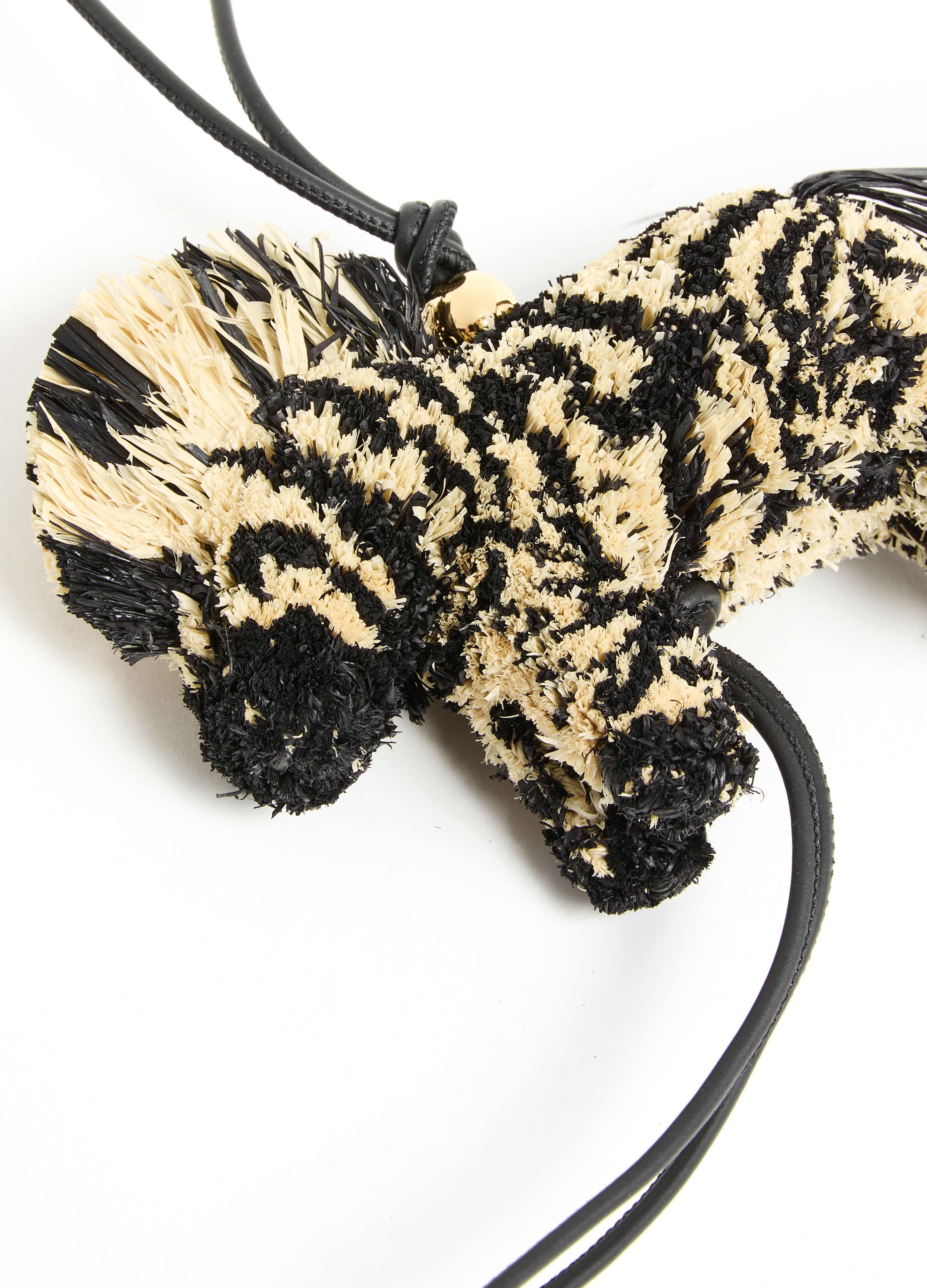 Zebra bag charm in raffia and calfskin thumbnail 4