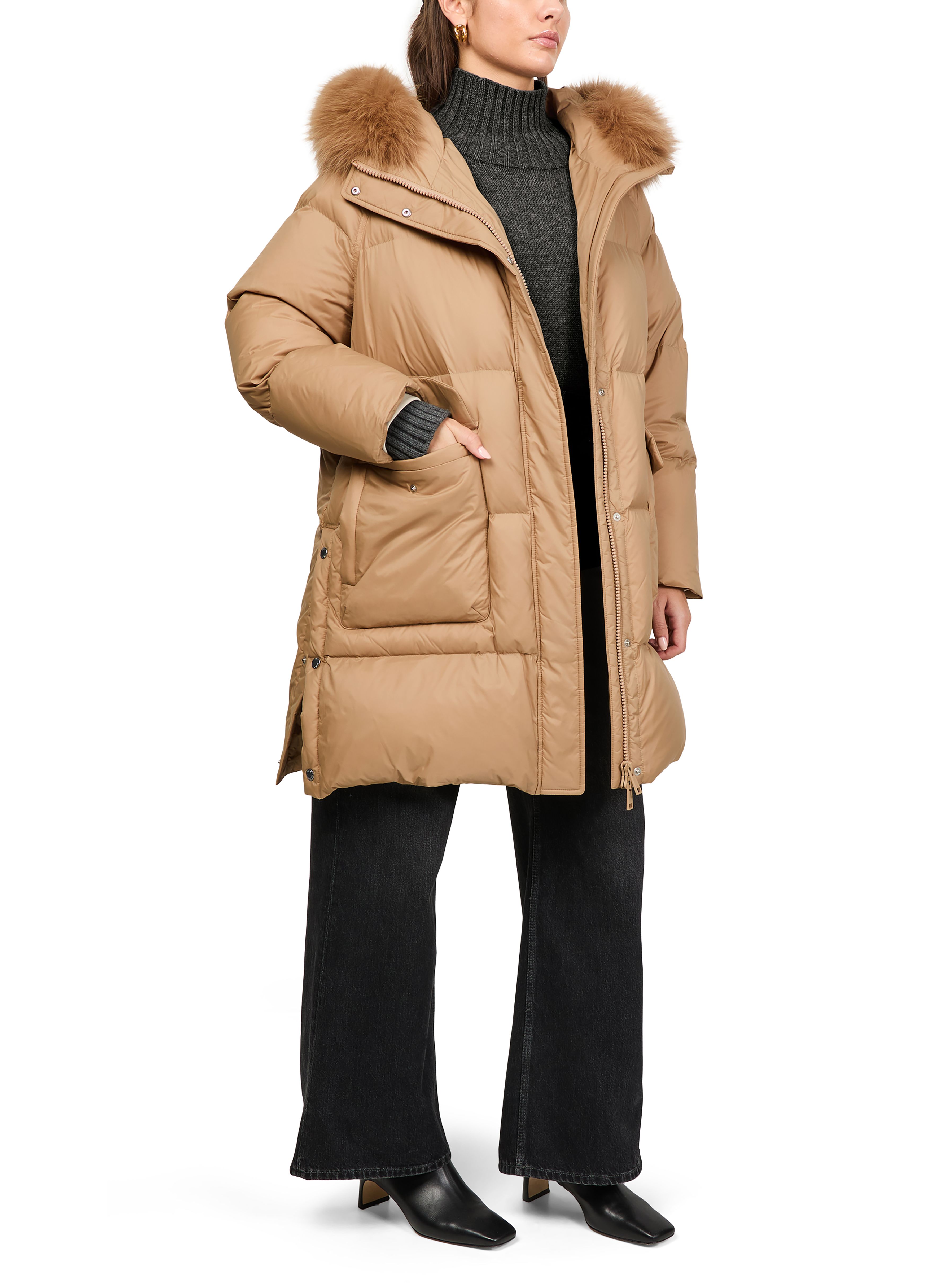 Puffer jacket with a fox fur hood 6