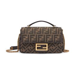 Fendi Baguette Pouch with Chain In FF Motif Fabric Brown