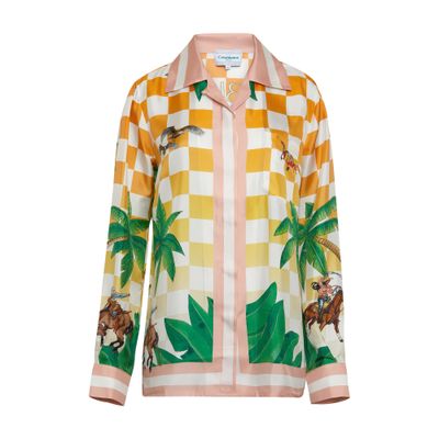 Casablanca Cuban Collar Silk Long Sleeve Shirt In Tennis_club_icon