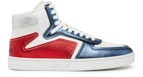 CELINE Ct-01 "z" trainer high top sneaker in laminated calfskin & calfskin
