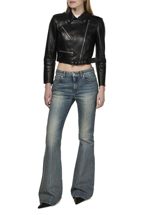 MCQUEEN Cropped biker leather jacket
