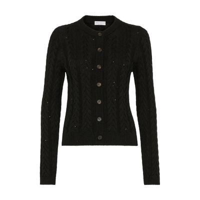 Brunello Cucinelli Cable-knit Dazzling Cardigan In Black