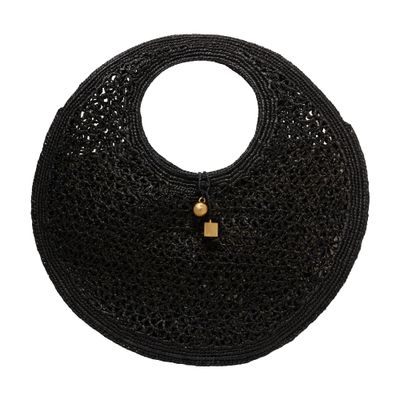 Jacquemus Le Rond Spiaggia Shoulder Bag In Raffia In Black