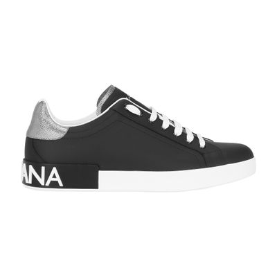 Dolce & Gabbana Calfskin Portofino Sneakers In Black