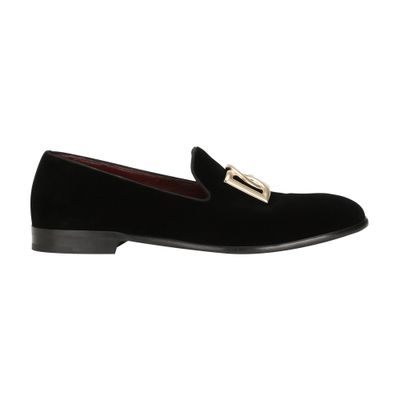 Dolce & Gabbana Men's Velvet Slippers With Dg Logo Black Size 41