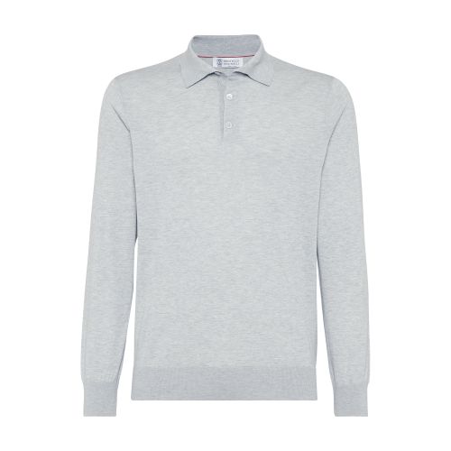 Shop Brunello Cucinelli Lightweight Knit Polo In Galet