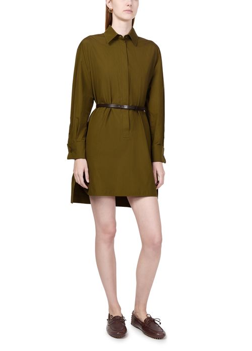 MAX MARA Alcade cotton poplin shirt dress with leather belt