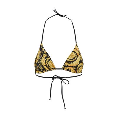 Shop Versace Barocco Bikini Top In Gold Print