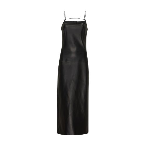 Attico Halterneck Leather Midi Dress In Black