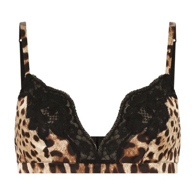 Shop Dolce & Gabbana Leopard-print Soft-cup Satin Bra With Lace Detailing In Leo_new