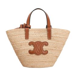 かごバッグ Nano Triomphe Celine classic panier in raffia and calfskin Women's Nano Triomphe Celine classic panier in raffia and