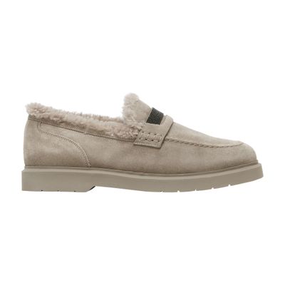 Brunello Cucinelli Penny Loafers In Grey