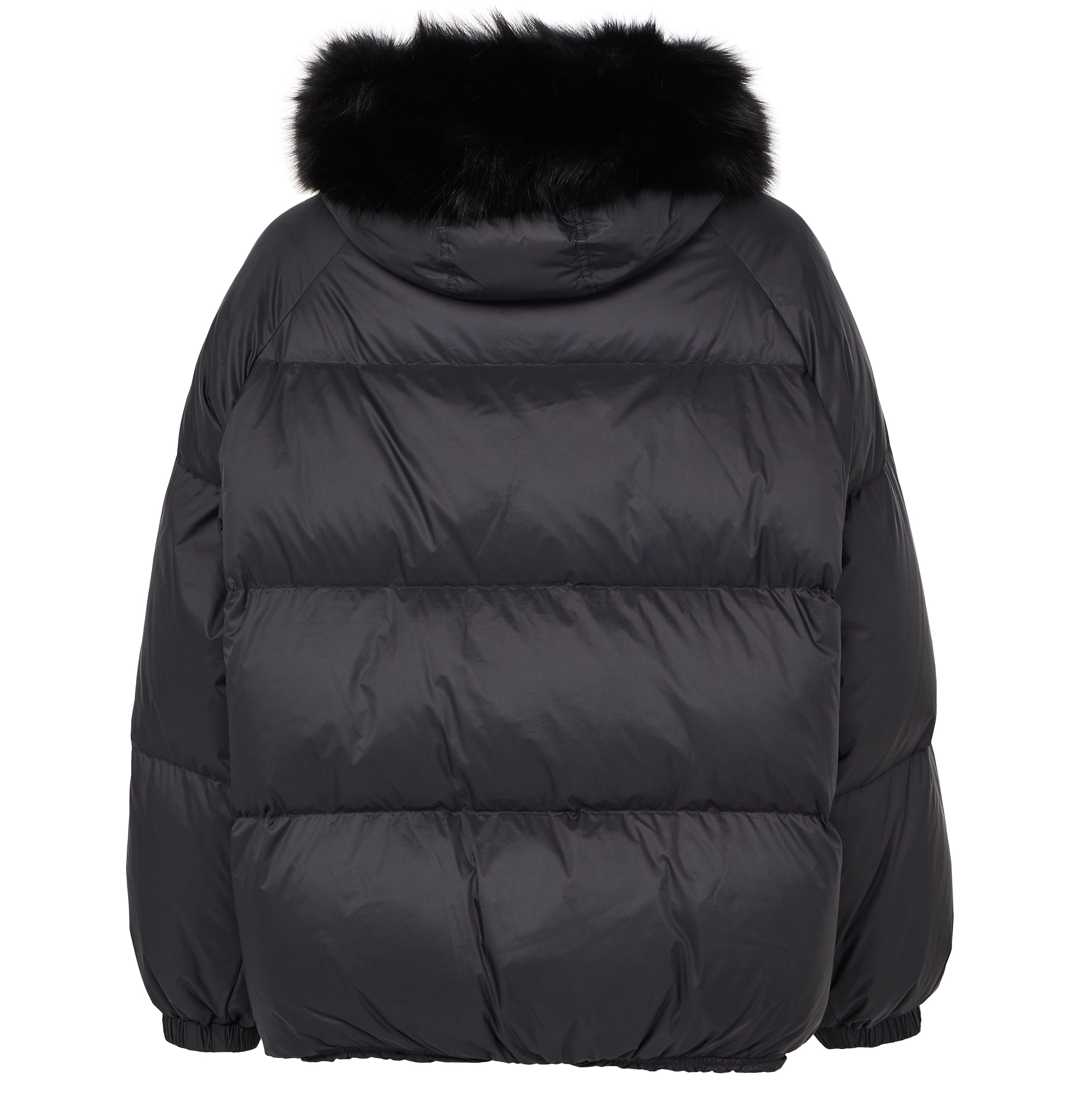 Hooded puffer jacket with a fox fur trim thumbnail 3