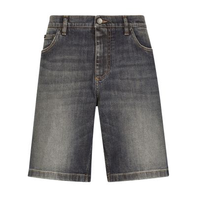 Shop Dolce & Gabbana Light Blue Wash Stretch Denim Shorts In Combined Colour