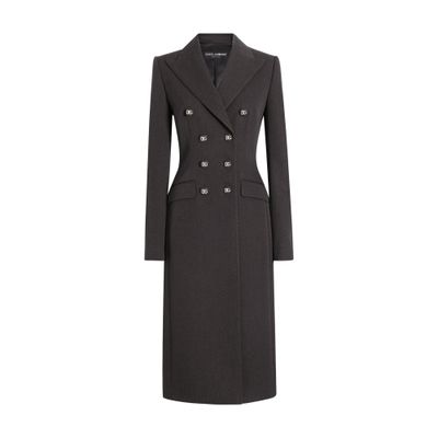 Dolce & Gabbana Double-breasted Wool Coat With Dg-branded Buttons In Grey