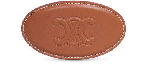 CELINE Leather Triomphe hair clip in calfskin and steel