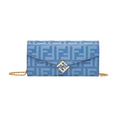 Fendi Ff Diamonds Continental With Chain In Blue