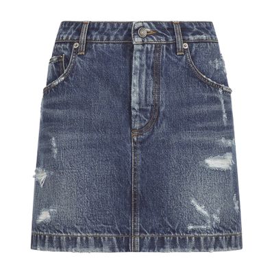 Dolce & Gabbana Distressed-finish Denim Miniskirt In Blue