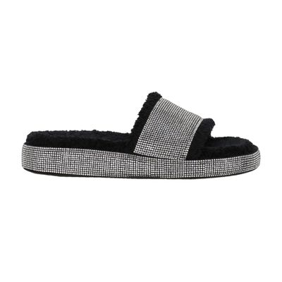 Dolce & Gabbana Terrycloth Sliders With Fusible Rhinestones In Black Crystal