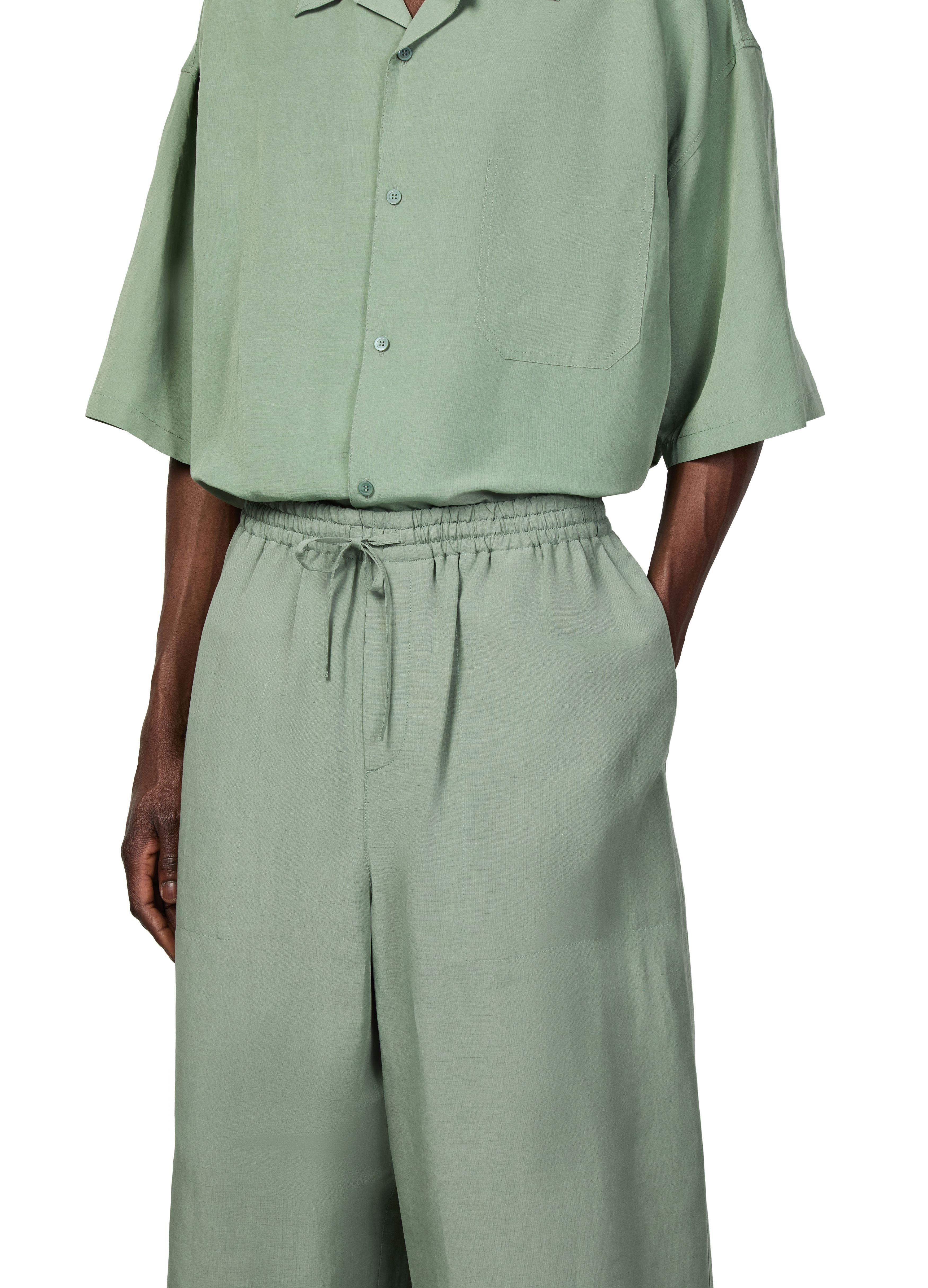 Cropped viscose and linen pants thumbnail 4