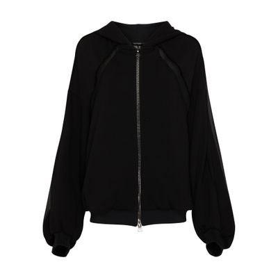 Tom Ford Chiffon-insert Loopback Cotton Fleece Zip Hoodie In Black