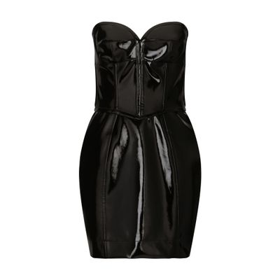Dolce & Gabbana Damen Schwarz Short Corset-Style Leather Dress Größe 40