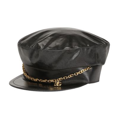 Dolce & Gabbana Baker Boy Hat With Dg Logo Chain In Black