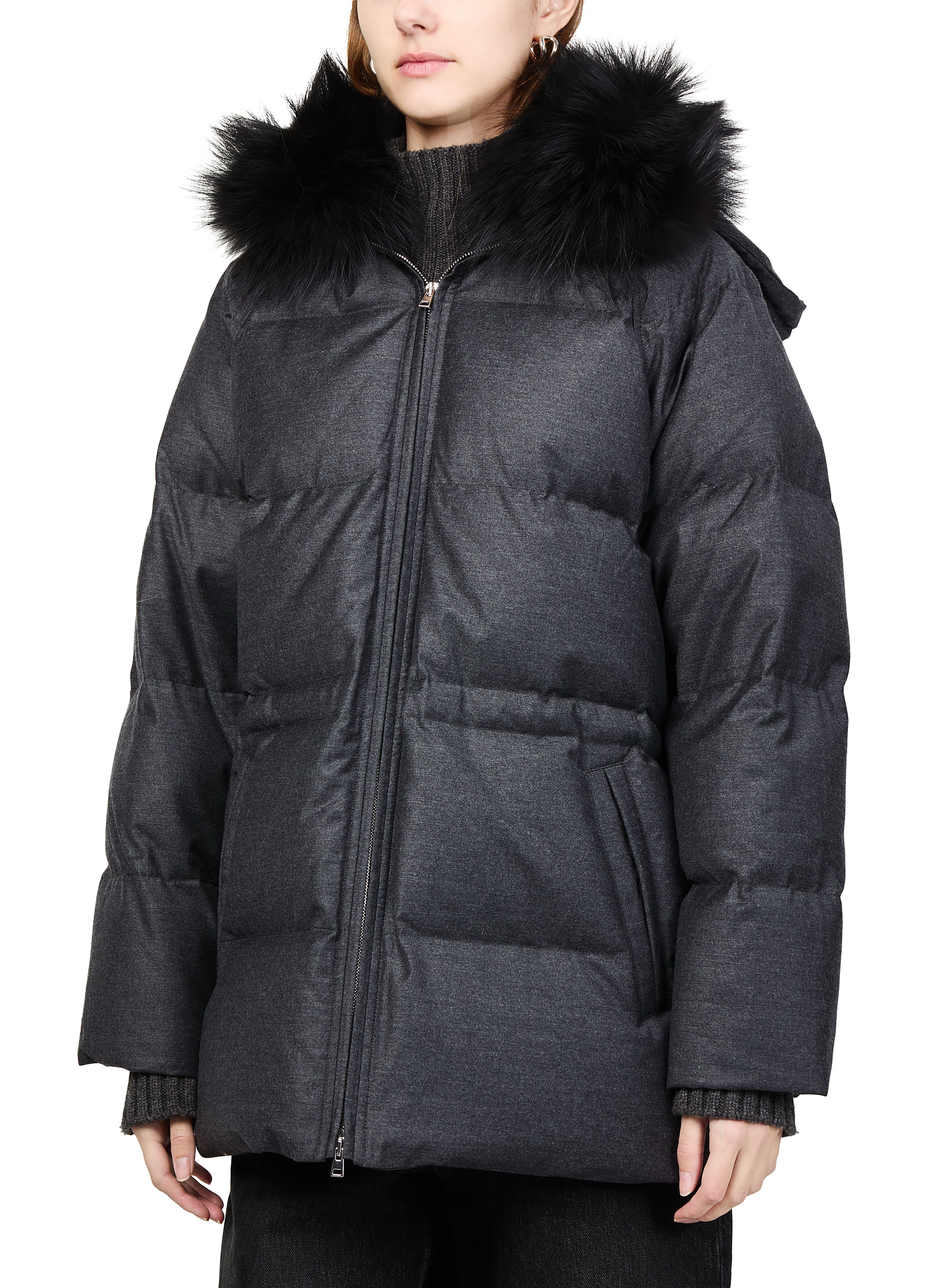 Puffer jacket with a fox fur collar thumbnail 4