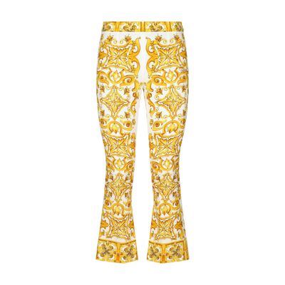 Dolce & Gabbana Majolica Trumpet-leg Silk Pants In Multicolor