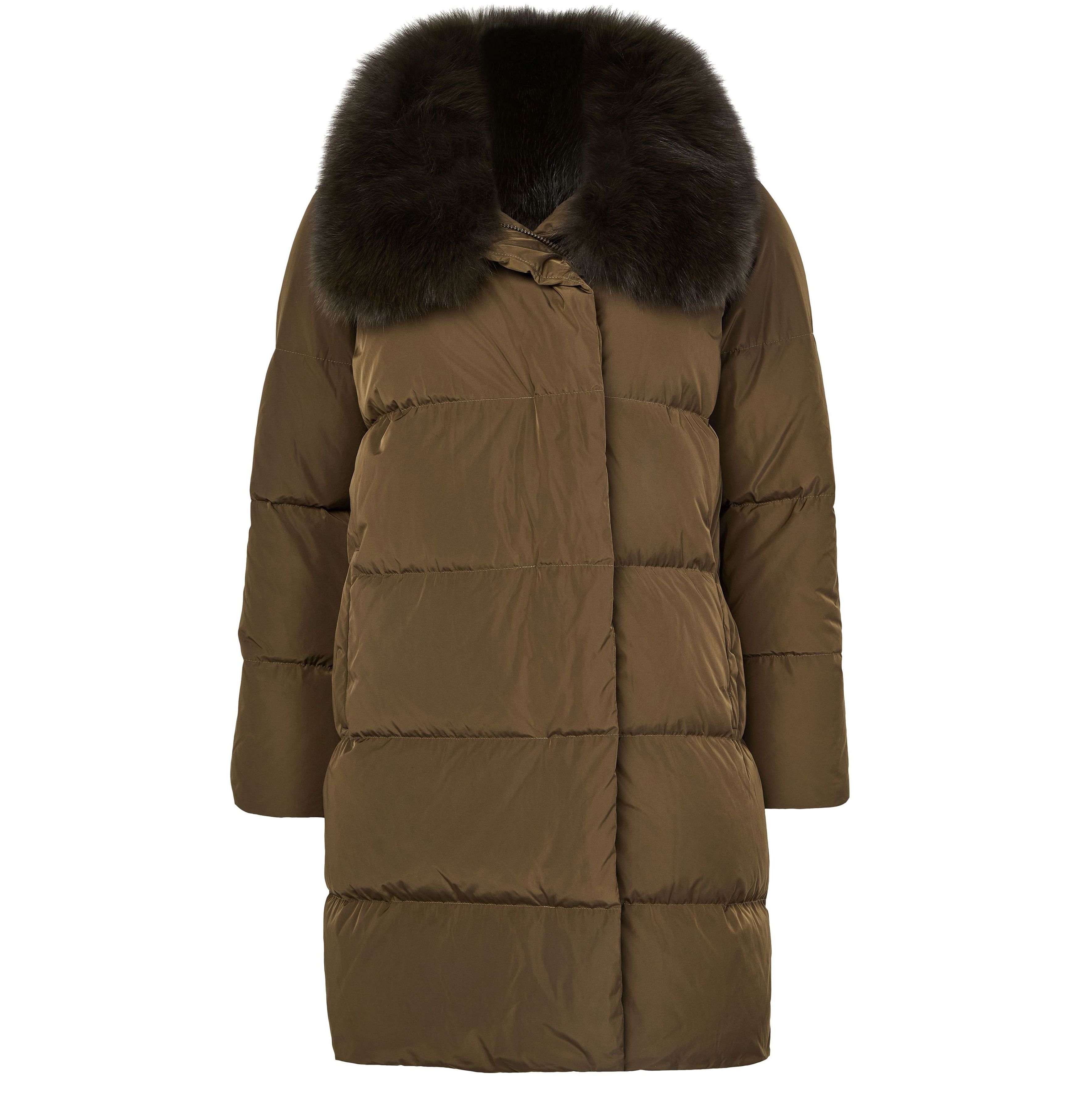 Puffer jacket with a fox fur collar