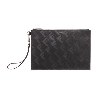 Fendi Ff Flat Pouch In Noir