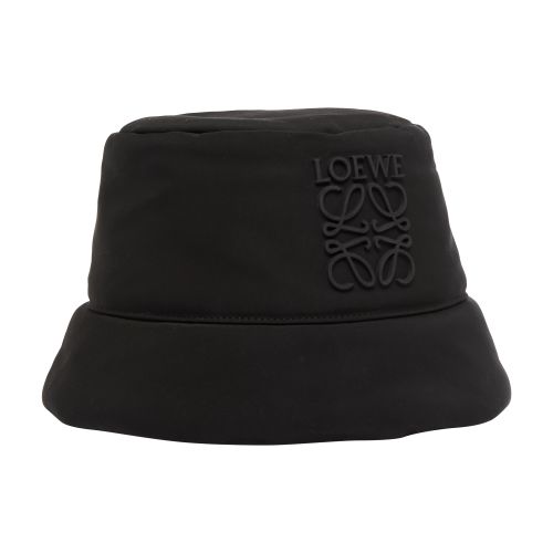 Loewe Black Nylon Puffer Bucket Hat With Rubber Logo And Water-repellent Finish In Black