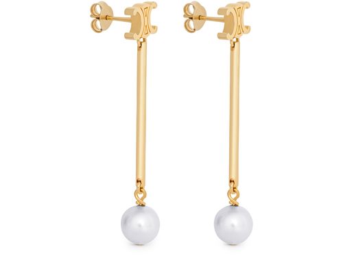 CELINE Les perles celine straight earrings in resin pearls and brass with gold finish