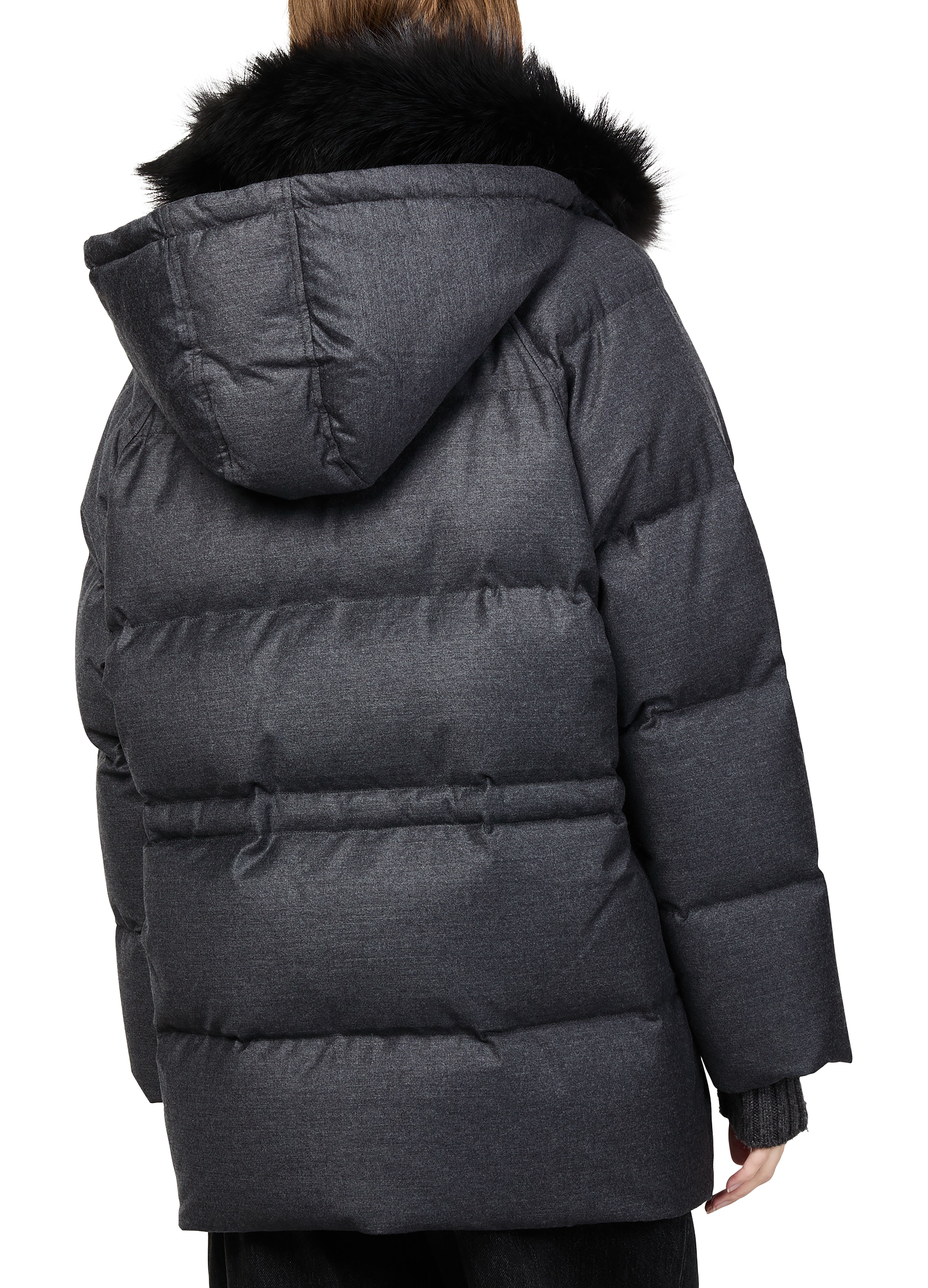 Puffer jacket with a fox fur collar thumbnail 5
