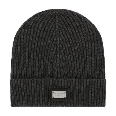 Dolce & Gabbana Cashmere And Wool Hat With Branded Tag In Melange_grey