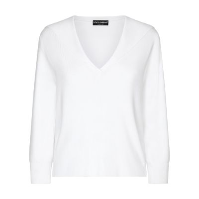 Dolce & Gabbana Viscose Sweater With Sailor Collar In White